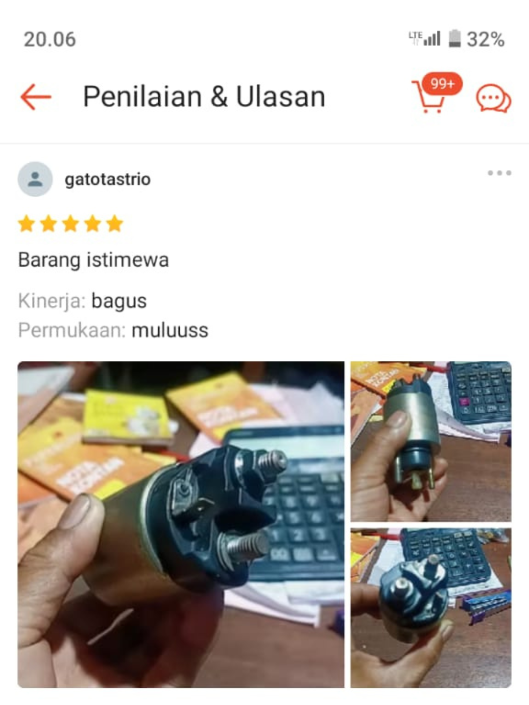 Screenshot review pelanggan dari marketplace