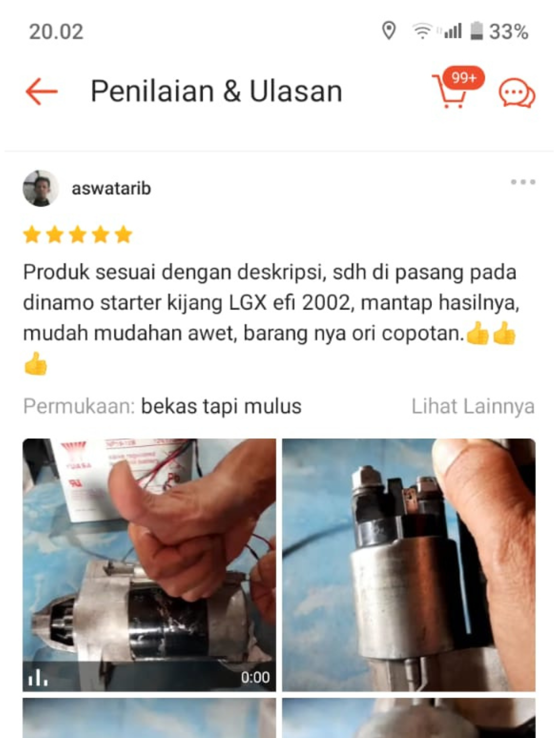 Screenshot review pelanggan dari marketplace